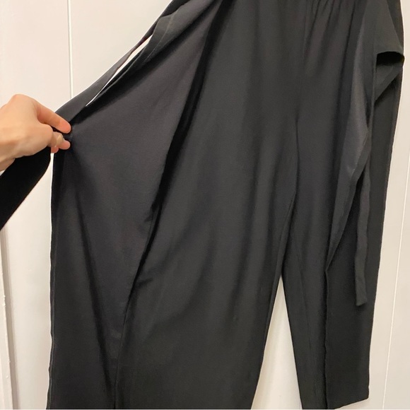 EILEEN Fisher Tie-Front Overlay Crop Pants Black Viscose Skirted Pull On - Picture 7 of 14